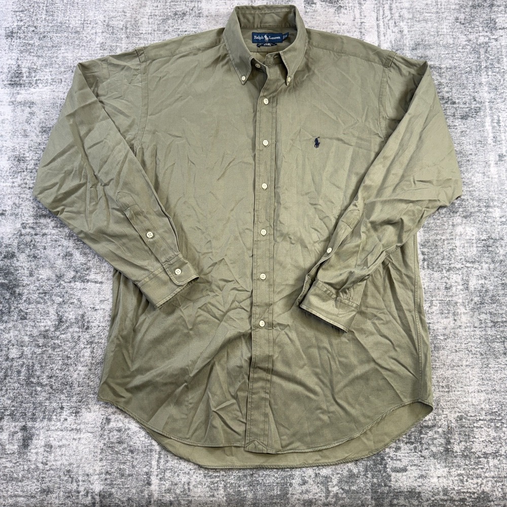 VTG Polo Ralph Lauren Shirt Mens Medium Olive Blake Silk Blend Old Money Flowy